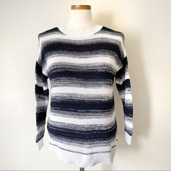Vince Striped Black & White pullover knit sweater XXS 100% Cotton - Picture 2 of 5